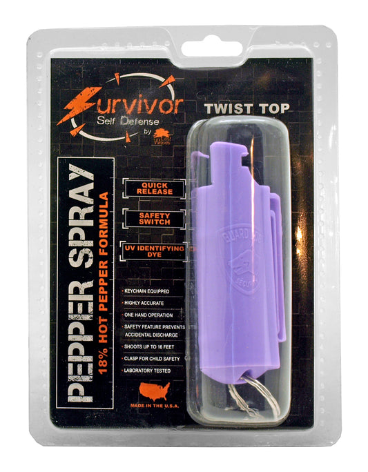 Pepper Spray Keychain - Purple 1/2 Ounce Survivor Self Defense Belt Clip Hard Case