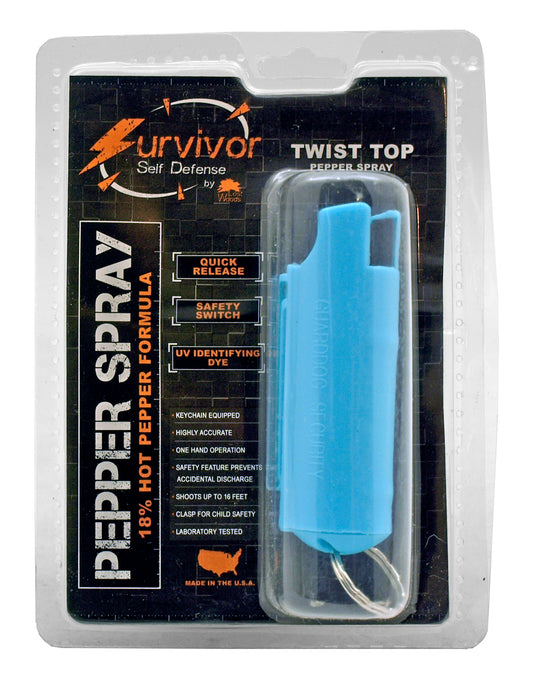 Pepper Spray Keychain - Turquoise Light Blue 1/2 Ounce Survivor Self Defense Belt Clip Hard Case